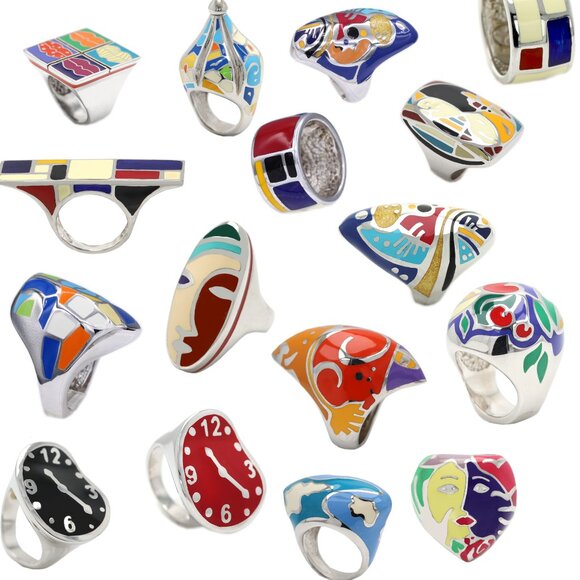 Art Ring Sterling Silver famous artist Enamel Inspired Artistic Ring - Picture 13 of 13